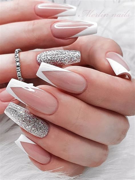 glitter white french tips